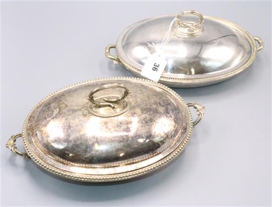 Pair oval plated entree dishes